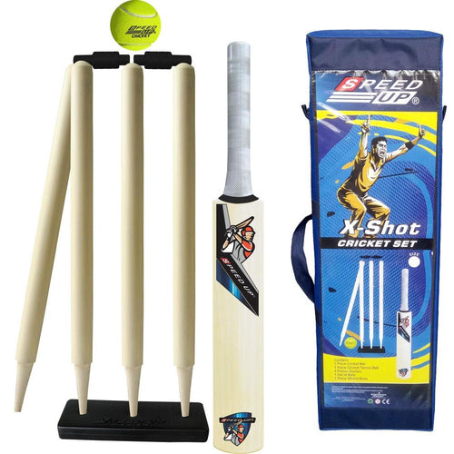 SPEED-UP X-Shot Cricket Set | Size 4 (Cricket Bat, Batting Gloves, ball, 4 Wickets)