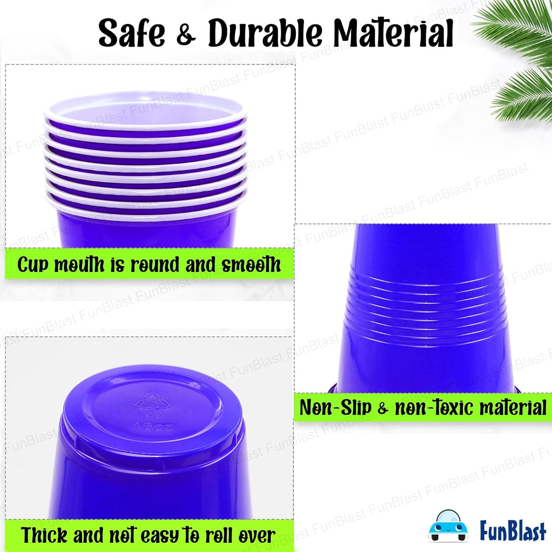 FunBlast Party Drinking Glasses | Pack of 50 Reusable & Leakproof Party Cups | Blue | 500 ml