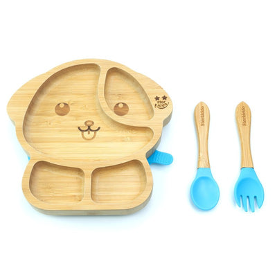 Woofie Baby Plate | Bamboo Suction Plates for Babies | Ideal for Baby-Led Weaning and Toddler Self-Feeding | Blue