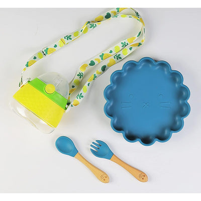 The Baby Led Weaning Supplies Collection of Cute Simba Suction Plate, Sippy Cup and Trainer Spoon & Fork (Blue - Yellow)