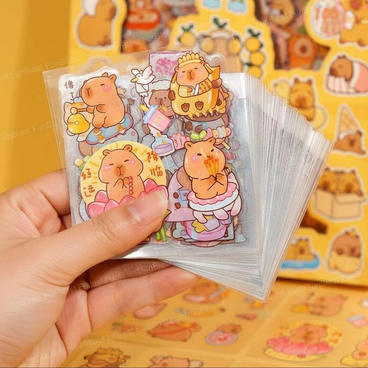 FunBlast Capybara Theme PET Stickers | 100 Sheets | 500+ Kawaii Japanese-Style Self-Adhesive Stickers