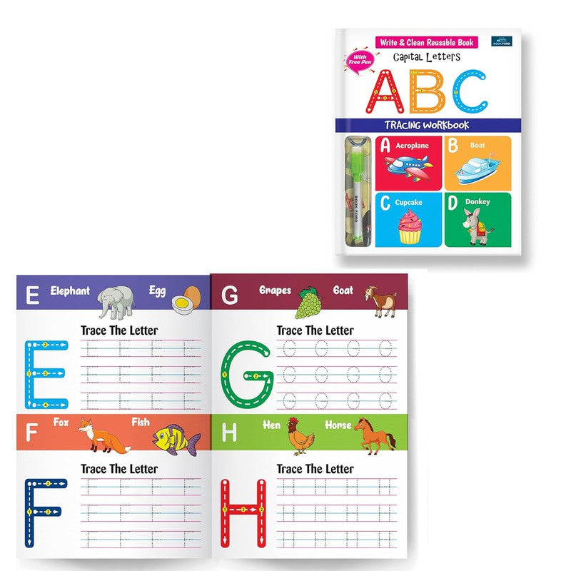 Write & Clean Reusable Book - Set of 2 Books - Alphabet Capital Letters, Lines & Curves