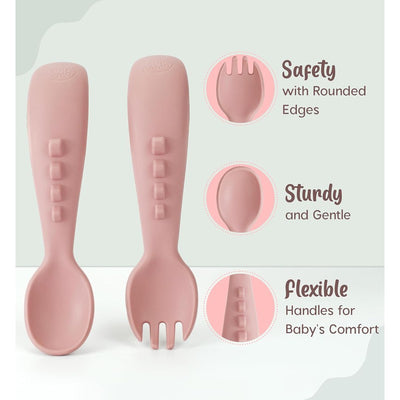 Baby Silicon Soft Spoons and Forks Set | Utensils Spoons Forks Training Feeding for Kids| Rose Pink