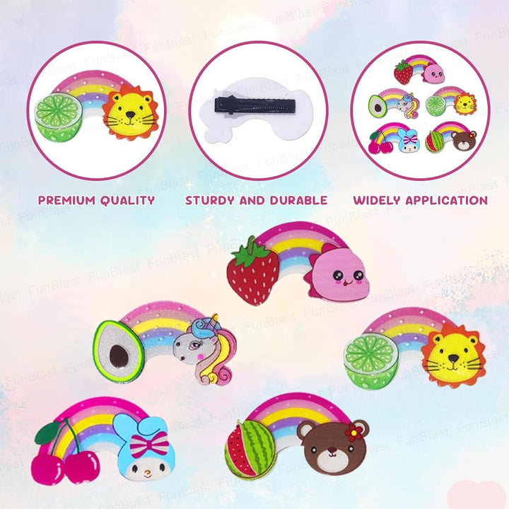 FunBlast Hairpins for Girls | 5 Pcs Rainbow Duckbill Clips | Cute Kawaii Tic Tac Barrettes