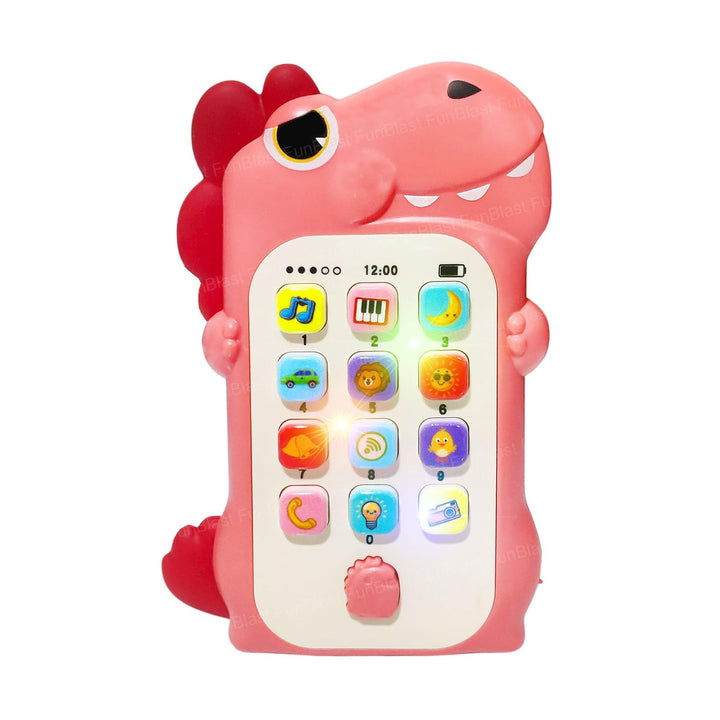 FunBlast Dinosaur Musical Mobile Phone Toy for Kids – Peach | Light & Sound Educational Toy for Kids | 1 Unit