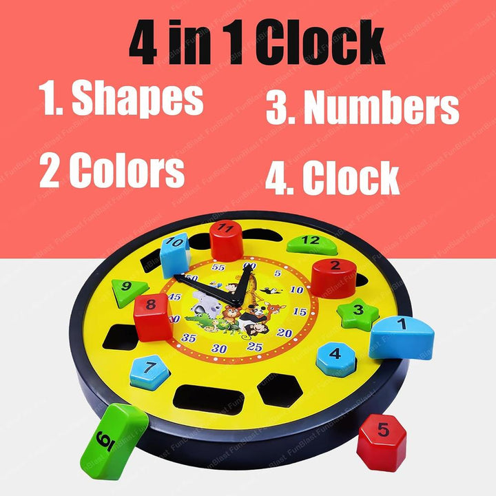 FunBlast Learning Clock Puzzle Toy for Kids | Time, Shape & Number Learning Jigsaw Toy