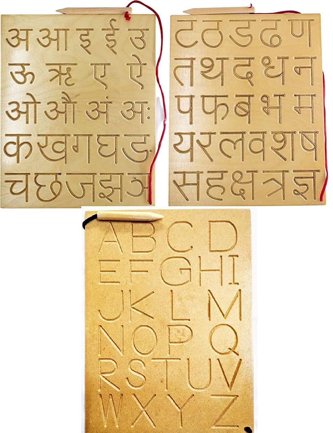 FunBlast Set of 3 Writing Practice Tracing Wooden Boards