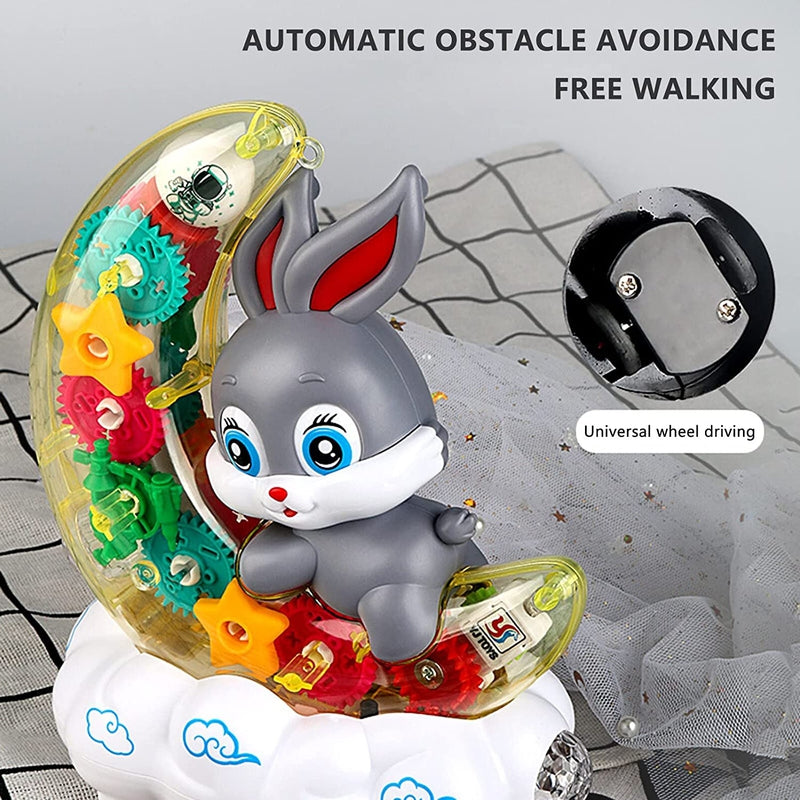 Rotating Transparent Gear Moon Rabbit Toy Car with music