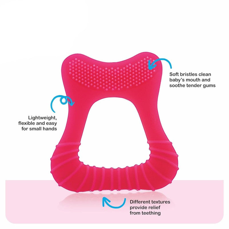 Tooth Shape Silicone Teether with Soft Bristles & Carry Case (Tooth- Pink)