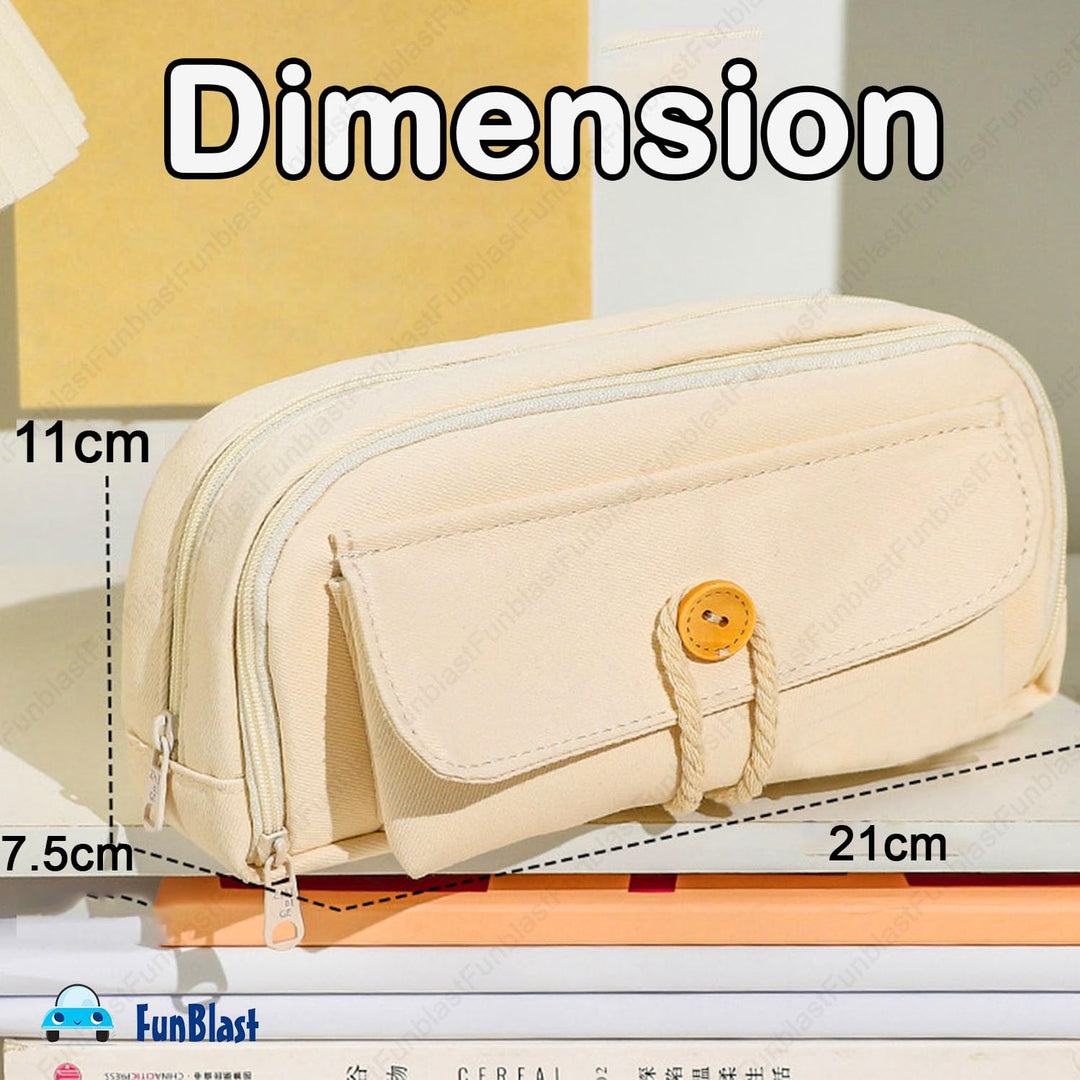 FunBlast Beige Pencil Pouch | Large Capacity Stationery Organizer & Multipurpose Zipper Case for Kids