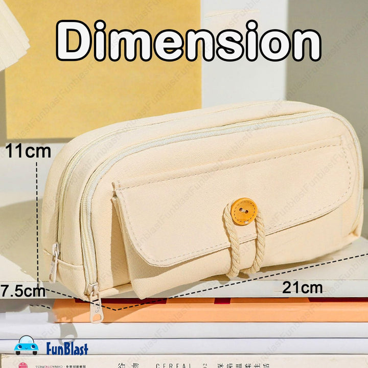 FunBlast Beige Pencil Pouch | Large Capacity Stationery Organizer & Multipurpose Zipper Case for Kids