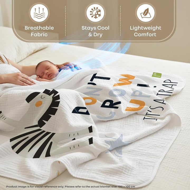 R for Rabbit Softkins Muslin Baby Quilt I Breathable Cotton, Lightweight & Multipurpose Baby Blanket - Zebra White