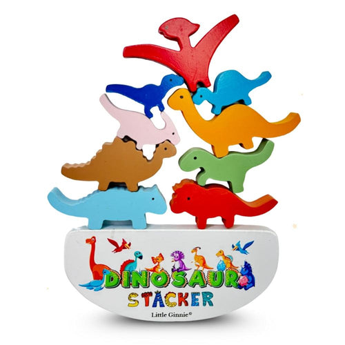 Little Ginnie Wooden Dino Balancing Building Blocks - 10 Pieces