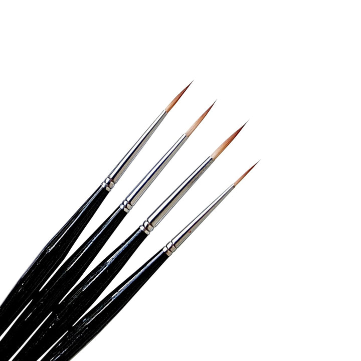 Set of 4 (000,00,0,1) Paint Brushes | Short Bristle Liner | Coal Black