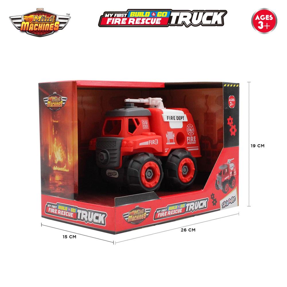 Scoodle Mini Machines My First Build & Go - Fire Rescue Truck Toy | Pull Back Vehicle for Kids
