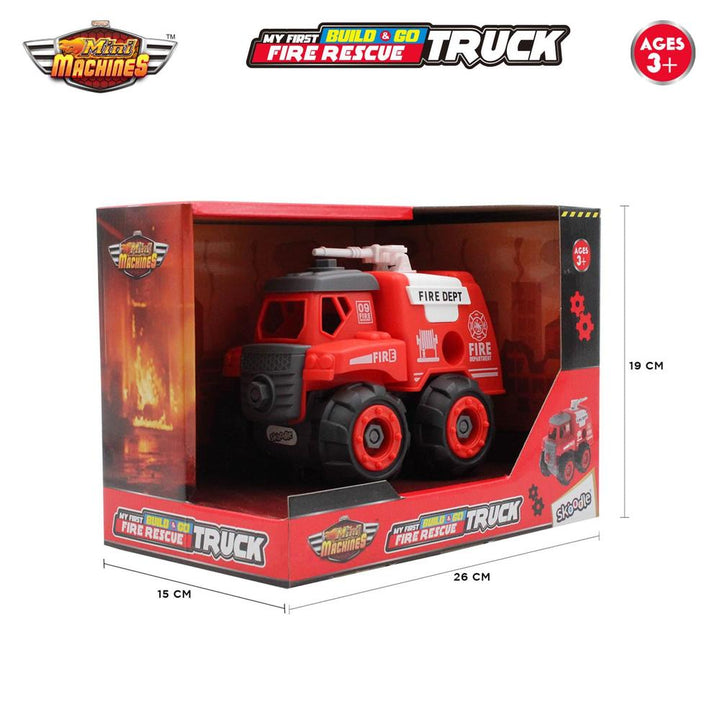 Scoodle Mini Machines My First Build & Go - Fire Rescue Truck Toy | Pull Back Vehicle for Kids