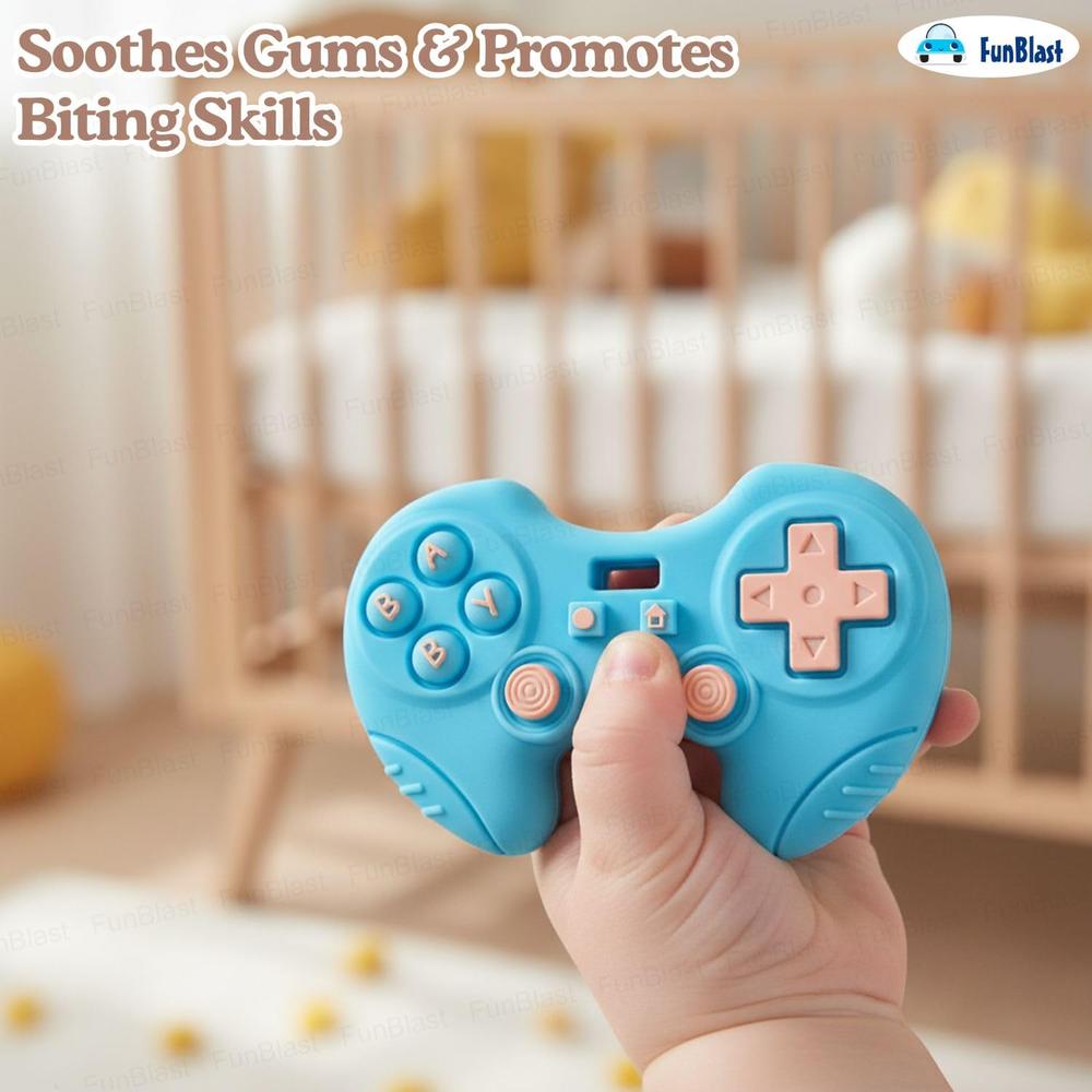 FunBlast Gaming Remote Silicone Baby Teether | Soft Teething Toy for Gum Soothing, Biting Skills (Blue)