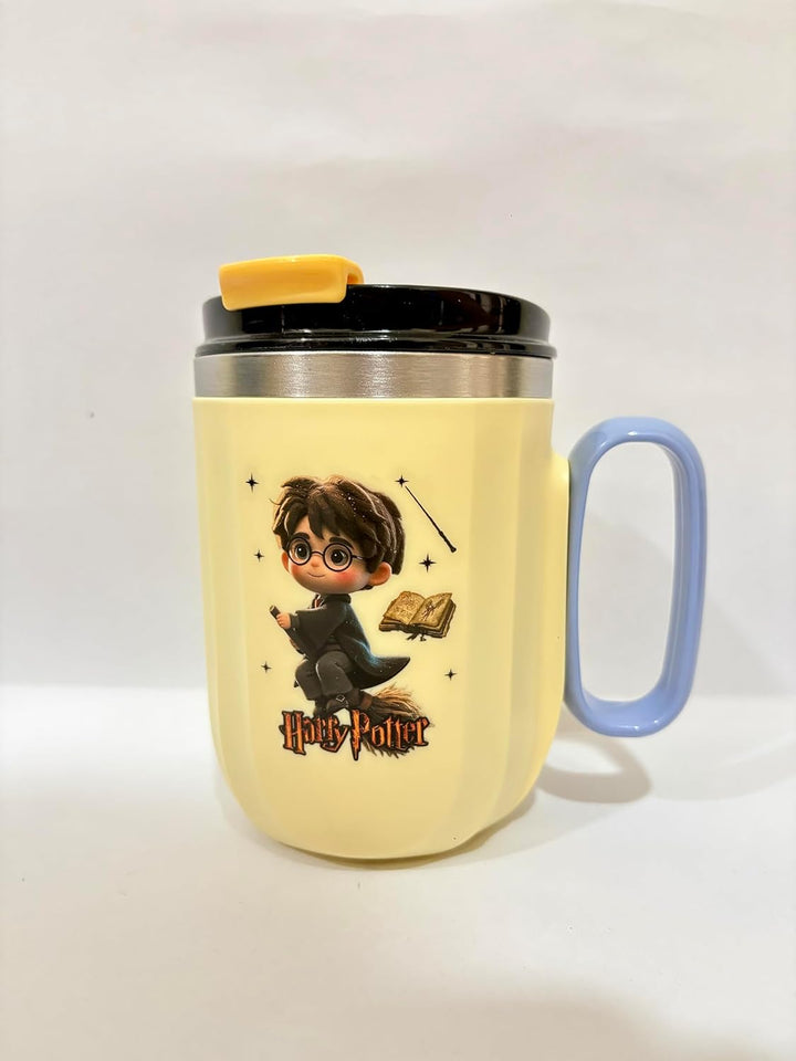 Harry Potter Theme Insulated Mug with Lid and Straw - 400ml | Stainless Steel | Lime Yellow