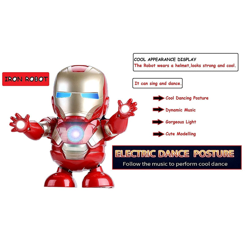 360 Degree Rotating Dancing Iron Man with Bump and Go Action, 3D Light Music and Dancing