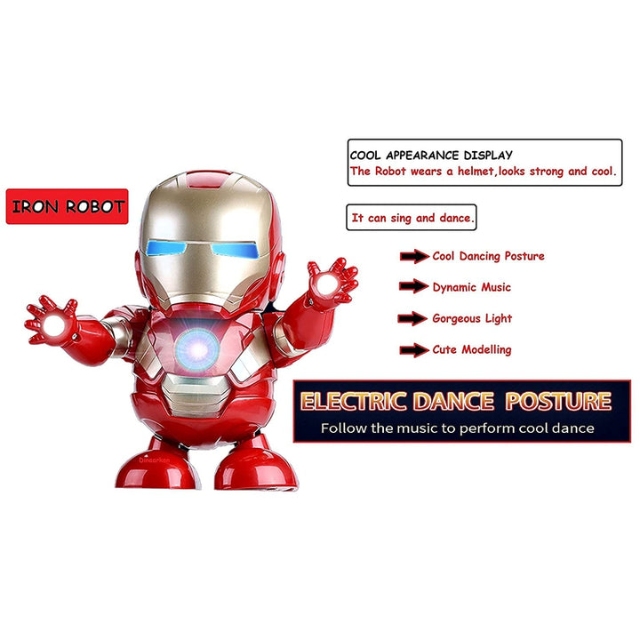 360 Degree Rotating Dancing Iron Man with Bump and Go Action, 3D Light Music and Dancing