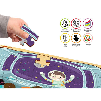 Kids in Spaceship Wooden Jigsaw Puzzle, 40pcs