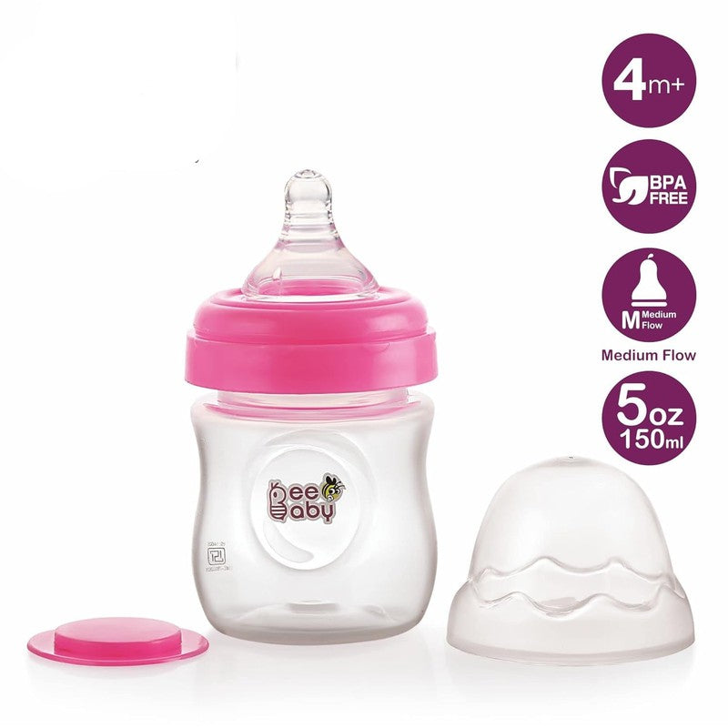 Ease Wide Neck Baby Feeding Bottle | Fast Flow Anti-Colic Silicone Nipple for Infants | 150ml