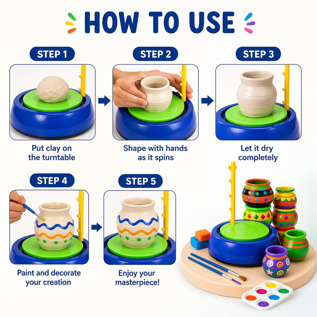 Pottery Wheel Kit for Kids & Beginners | Battery Operated Pottery Making & Painting Set | DIY Craft Activity Kit