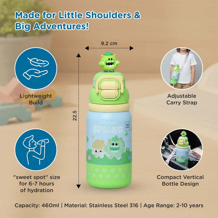 Mee Mee 3-in-1 Oasis Sip Insulated Water Bottle with Strap - 460ml (SUS316) | Straw, Spout & Sip Lid | 12H Cold & 8H Hot