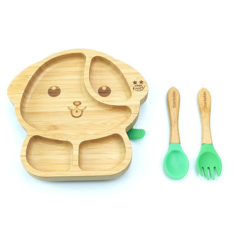 Woofie Baby Plate | Bamboo Suction Plates for Babies | Ideal for Baby-Led Weaning and Toddler Self-Feeding | Green