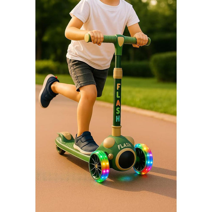 Childcare Flash 3-Wheel Kick Scooter for Kids | Glow & Music | Adjustable Height & Foldable Design