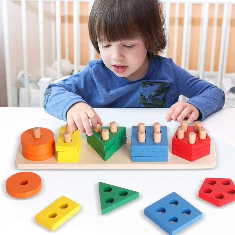 5 Column Geometric Shape Sorter Stacking Puzzle | 26 Pieces