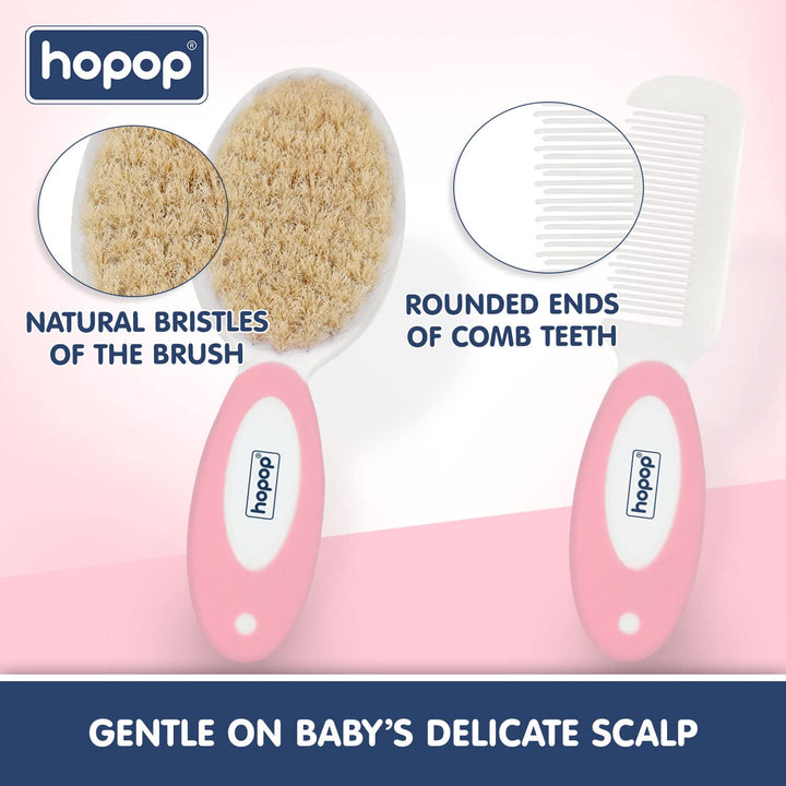 Hopop Baby Natural Bristle Hair Brush & Rounded Teeth Comb Set