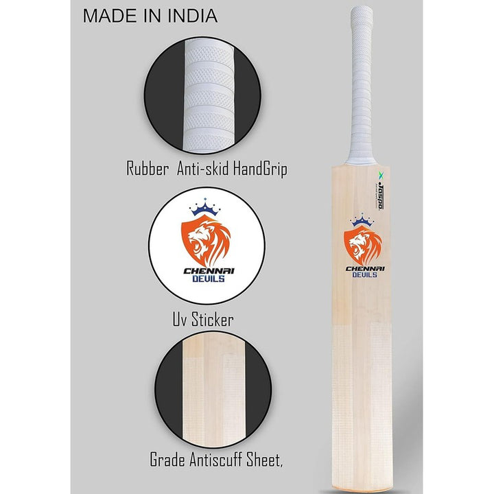 Jaspo Chennai Devils Club Craze Kashmir Willow Cricket Bat Short Handle (Wood) | Full Size (Grade 1) | 12+ Years