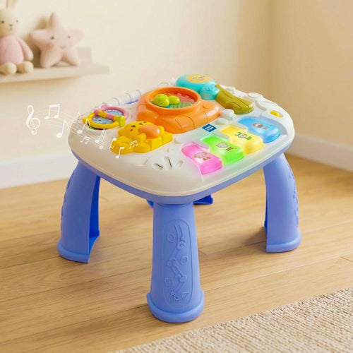 Mee Mee Busy World Activity Table for Babies & Toddlers | 2-in-1 Musical Learning Toy with Lights, Piano Keys & Shape Sorter- Blue