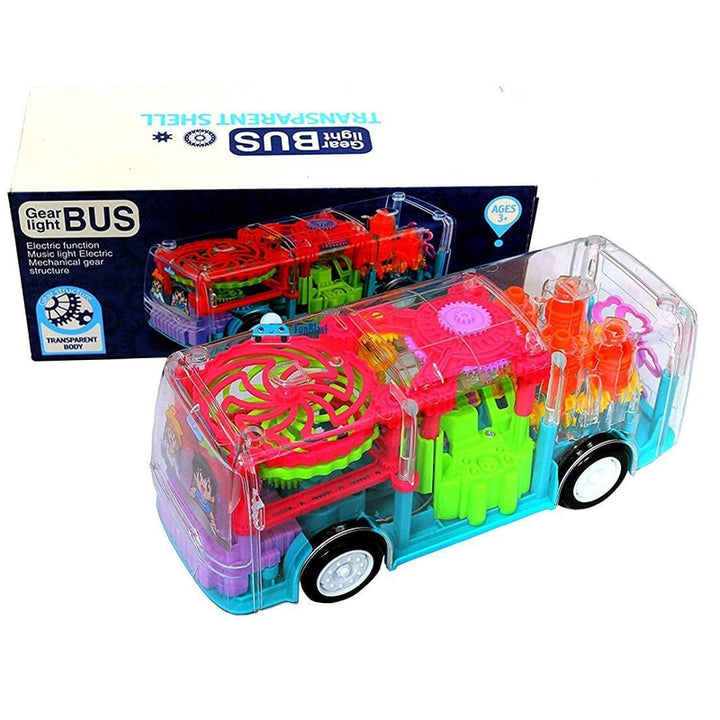 Transparent Bump & Go Electric Mechanical Gear Bus with Colorful LED Light & Music (3-6 Years)