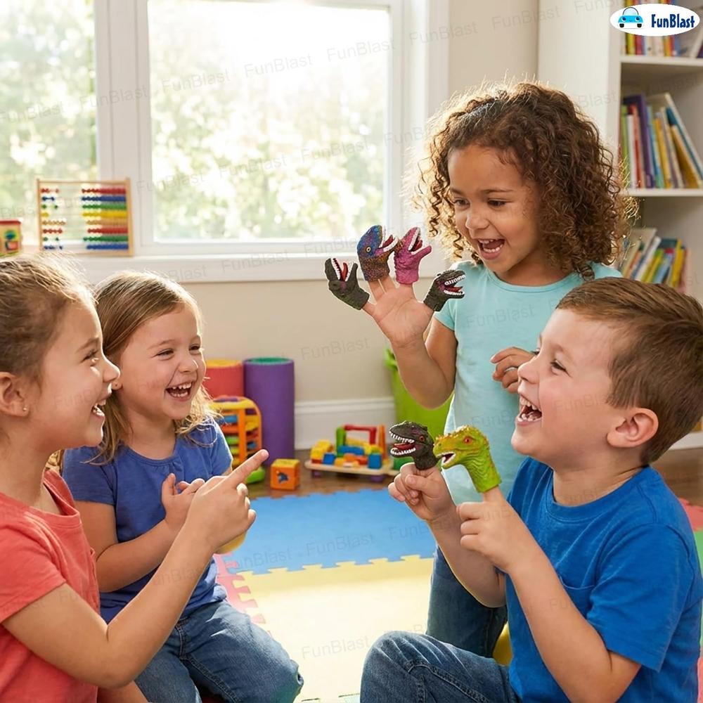 FunBlast Dinosaur Pack of 5 Finger Puppets for Kids | Soft Rubber Dino Toys for Pretend Play
