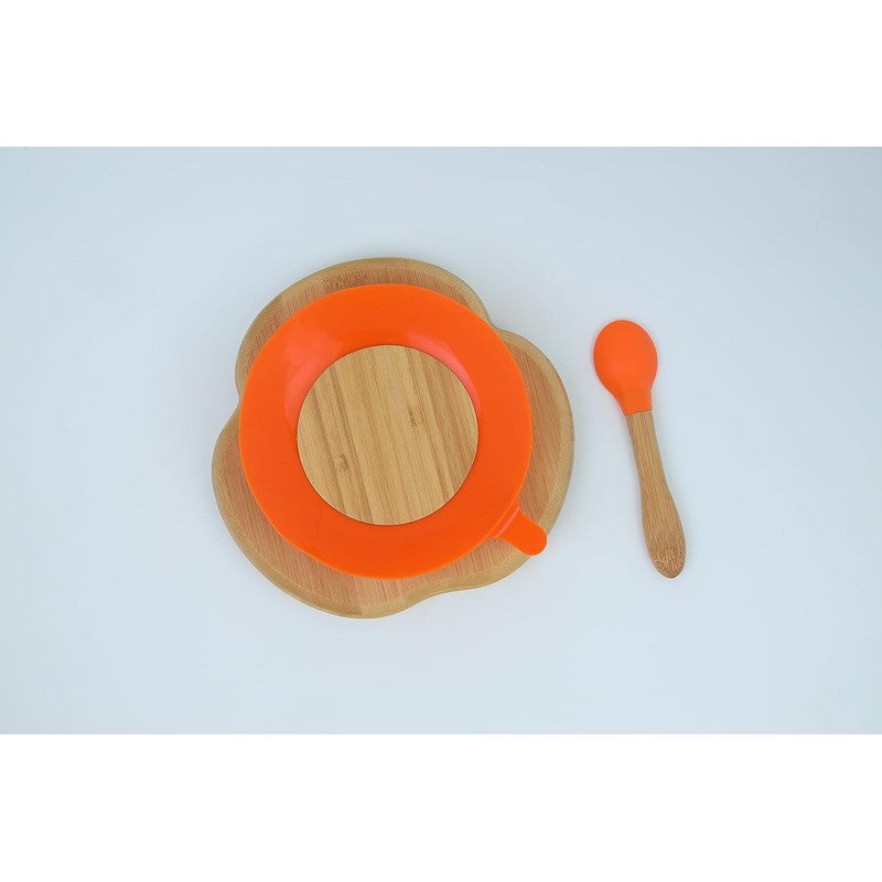 Cloud Bamboo Suction Plates for Baby and Toddler | Weaning Spoon | Orange