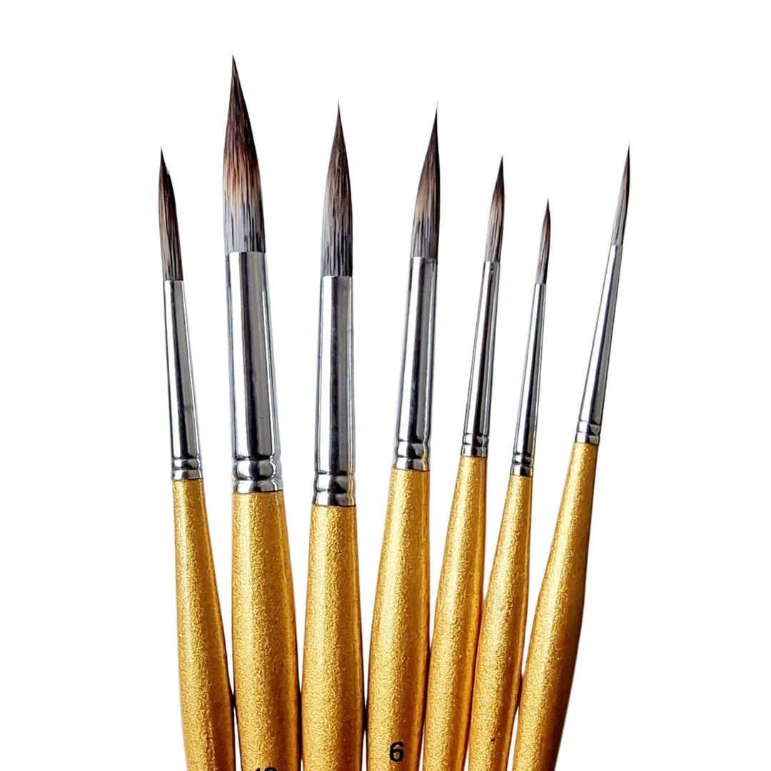 Set of 7 Round Premium Synthetic Brush with Oval Shaped Handles | Gold