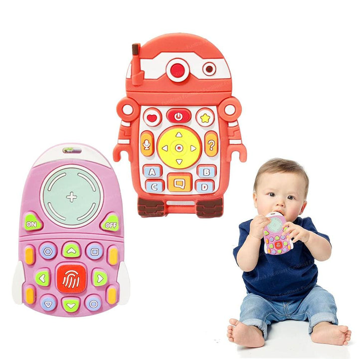 FunBlast Silicone Baby Teether | Robot & Rocket Teething Toys for Babies | Pack of 2 | Assorted Colour