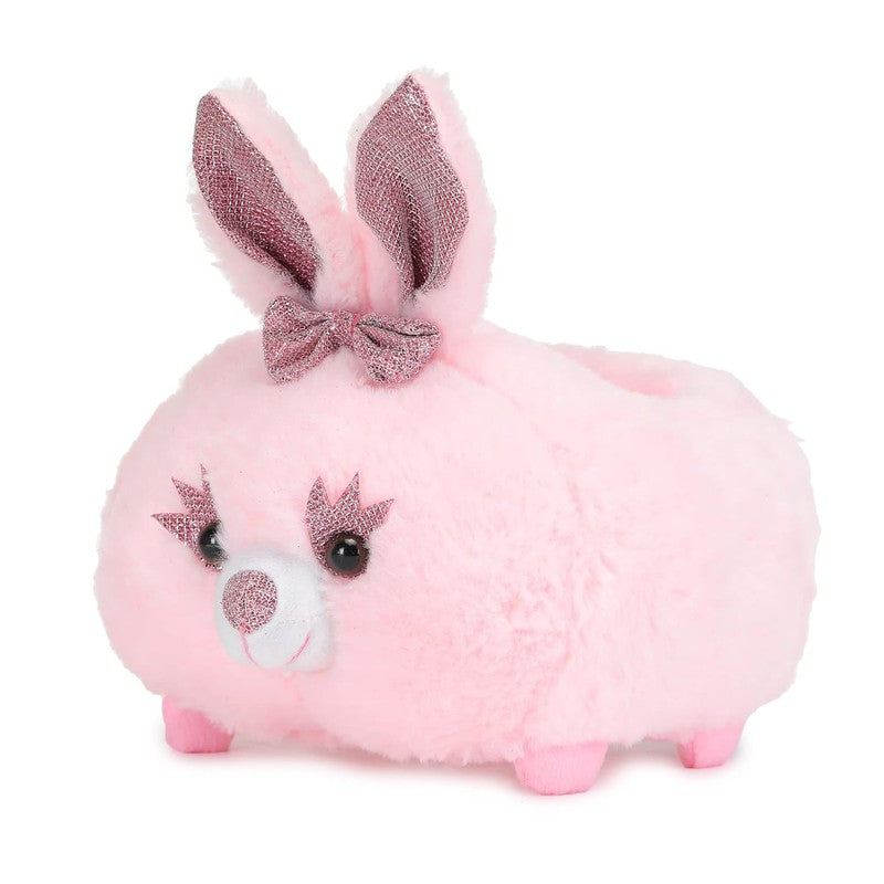 Plush Baby Rabbit Teddy with Neck Bow Multi Purpose Holder Soft Toys - Pink