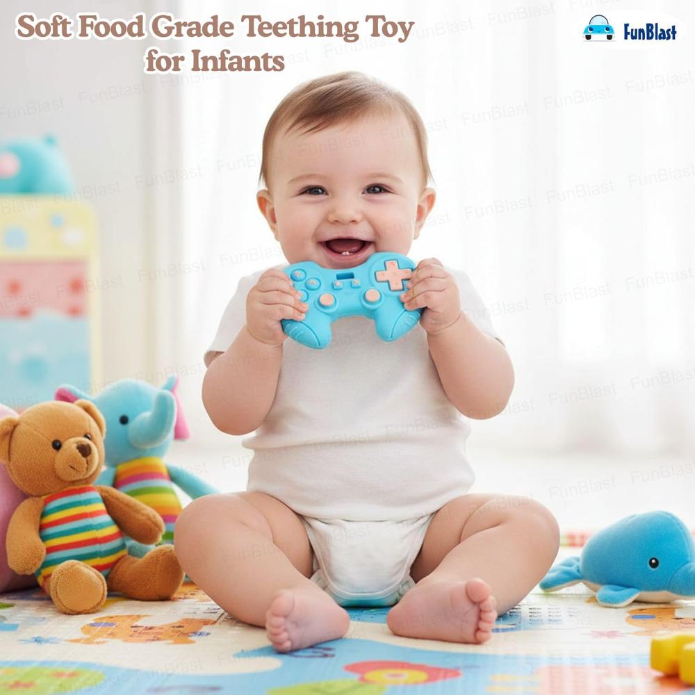 FunBlast Gaming Remote Silicone Baby Teether | Soft Teething Toy for Gum Soothing, Biting Skills (Blue)
