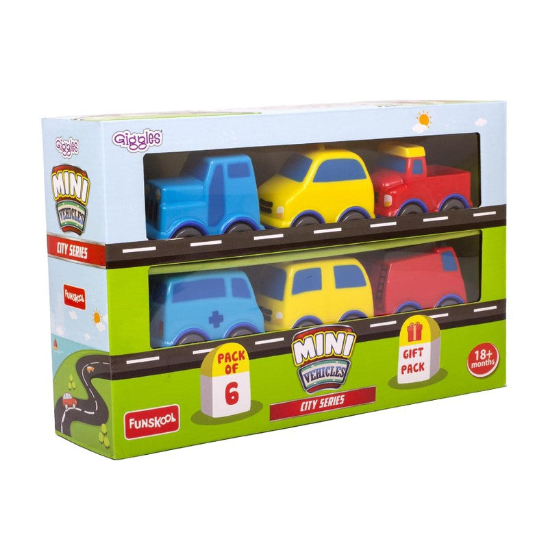 Original Funskool Giggles Mini Vehicle City Series Push and Go Toys (Pack of 6)