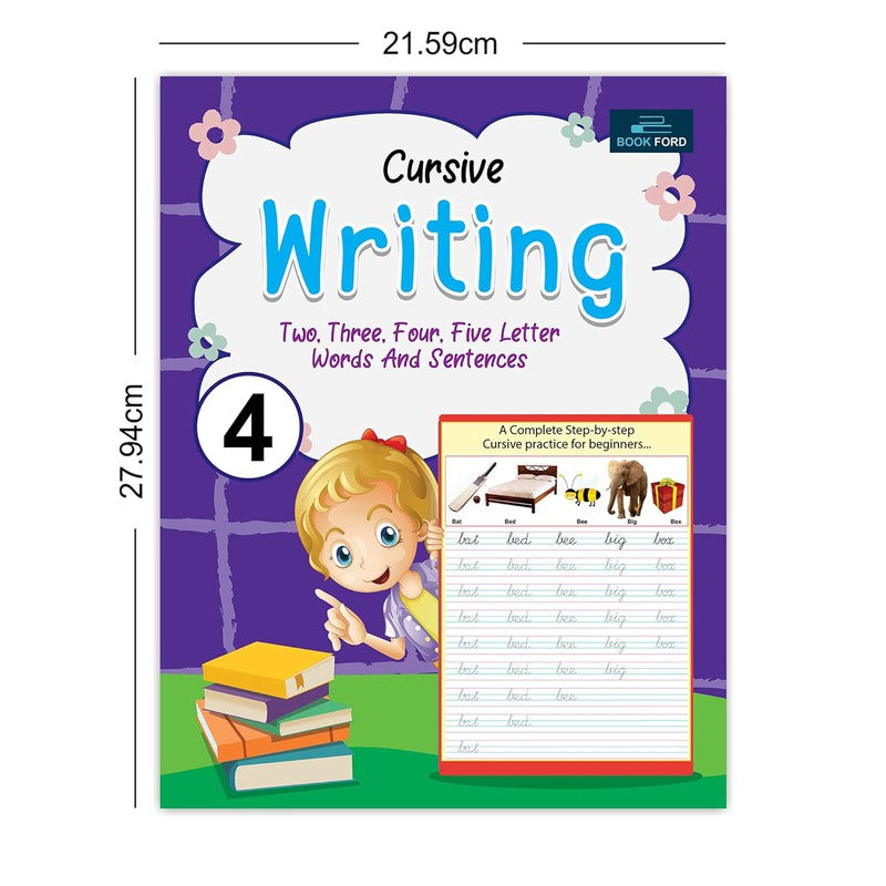 Writing Book For Kids - Set Of 4 Books - Alphabet Capital & Small , Cursive Writing Words(2-5) & Sentences , Cursive Writing Complete Sentences , And My Writing Book Of Complete Sentences