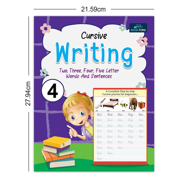 Writing Book For Kids - Set Of 4 Books - Alphabet Capital & Small , Cursive Writing Words(2-5) & Sentences , Cursive Writing Complete Sentences , And My Writing Book Of Complete Sentences