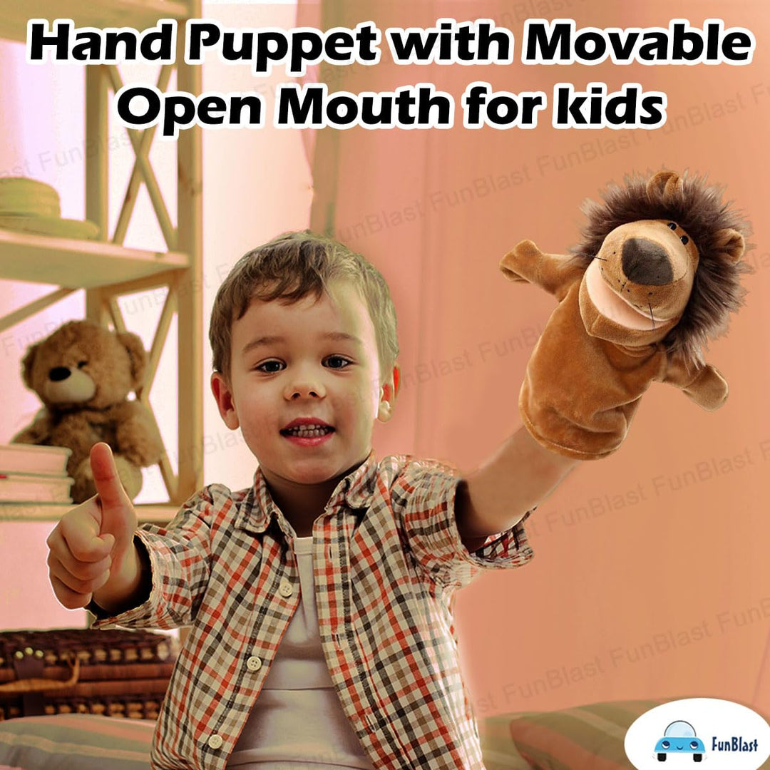 FunBlast Lion Hand Puppet | Soft Plush Animal Puppet with Movable Mouth for Storytelling & Kids’ Learning