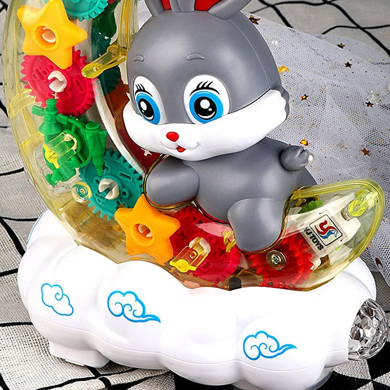 Rotating Transparent Gear Moon Rabbit Toy Car with music