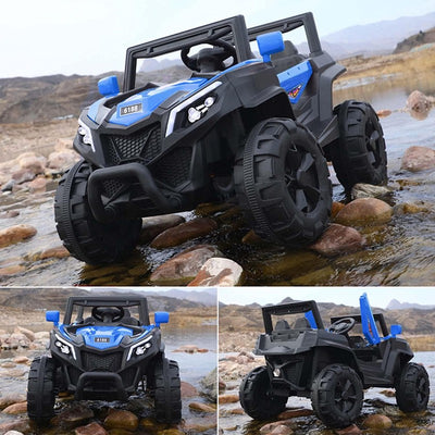 Blue Driving Jeep Ride on | Remote + Mobile App Control & Manual Steering Drive Car | Bluetooth Music Player | Loading Capacity of 50 Kg | COD Not Available