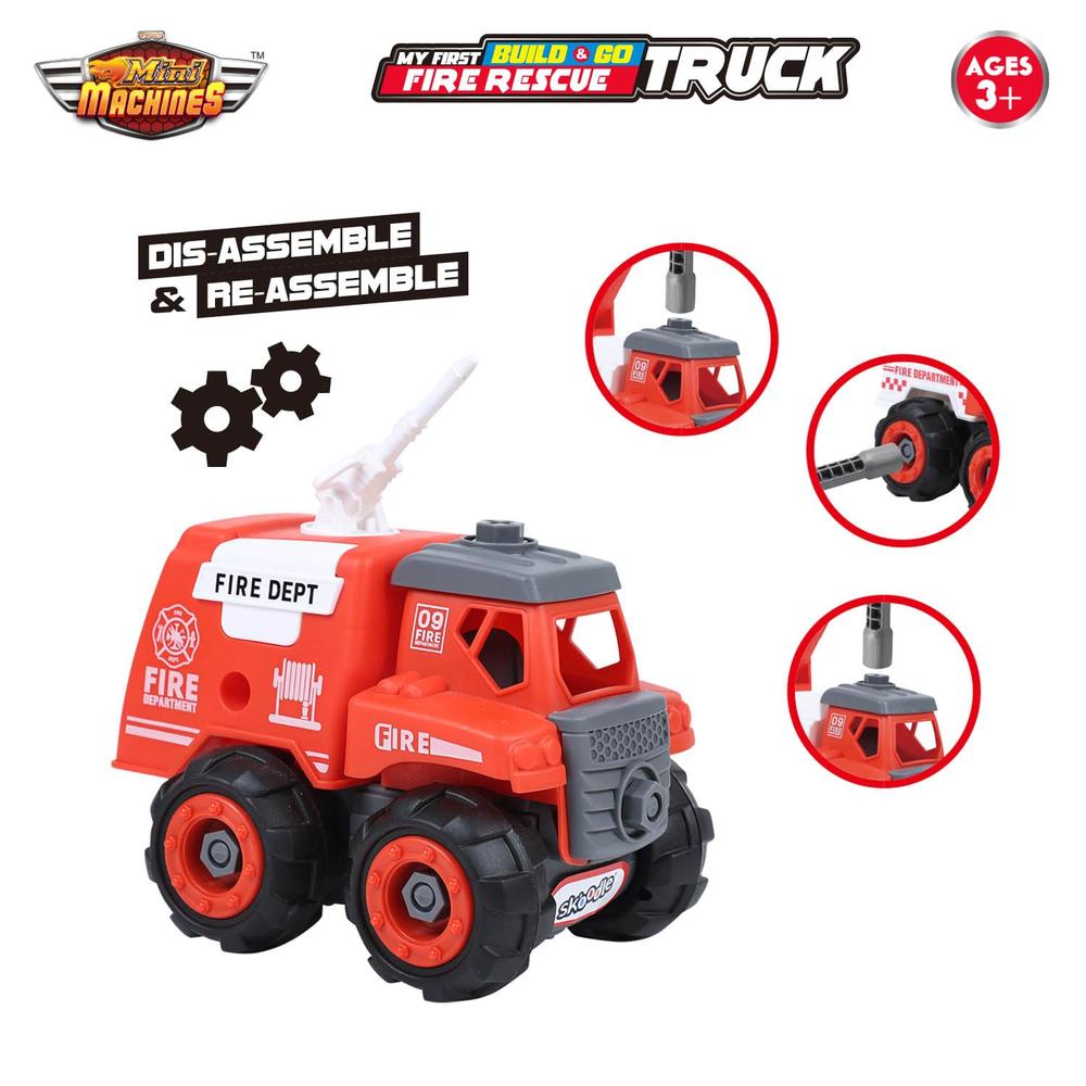 Scoodle Mini Machines My First Build & Go - Fire Rescue Truck Toy | Pull Back Vehicle for Kids