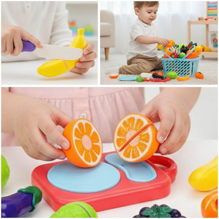 FunBlast Fruits & Vegetables Play Set for Kids | Sliceable Pretend Play Food Toys (11 Pieces)