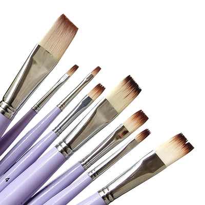 Set of 8 Synthetic Paint Brushes with Oval Handle | Handmade Flat | Premium | Lavender